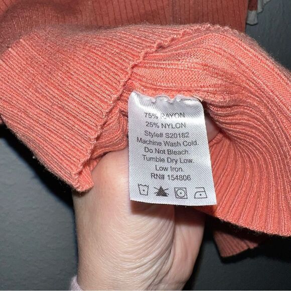 21 Main Womens V-Neck Short Sleeve Knitted Rib Pullover Cropped Top Orange Large - Picture 6 of 6
